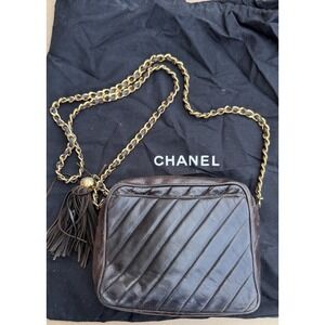 Chanel Brown Quilted Tassel Chain Shoulder Bag CC Logo Dust Bag Included